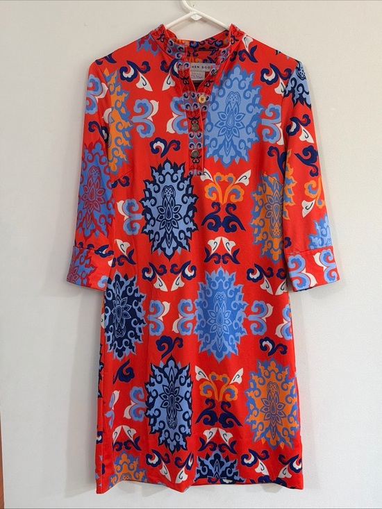 Gretchen Scott Designs Dresses & Skirts - Gretchen Scott Designs XS Everyday Jersey Collared Dress Blue Orange Resort